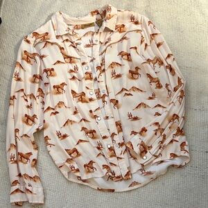 Wrangler Snap Button Western Horse Print Blouse